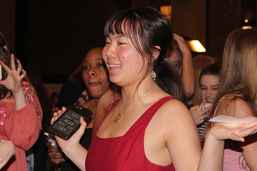 Senior Helen Willis dances to I Wanna Dance With Somebody by Whitney Houston at the Father Daughter dance at the Sheraton in Overland Park, KS Feb. 9.