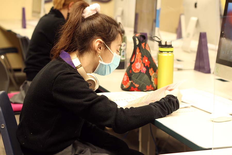 Junior Elizabeth Nordhus studies for her finals in the journalism lab on Dec. 7.