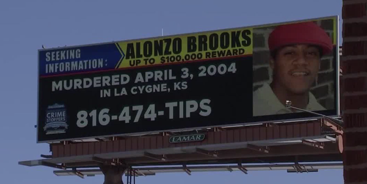 One of many billboards encouraging people to report hate crimes or information on Alonzo Brooks case. 