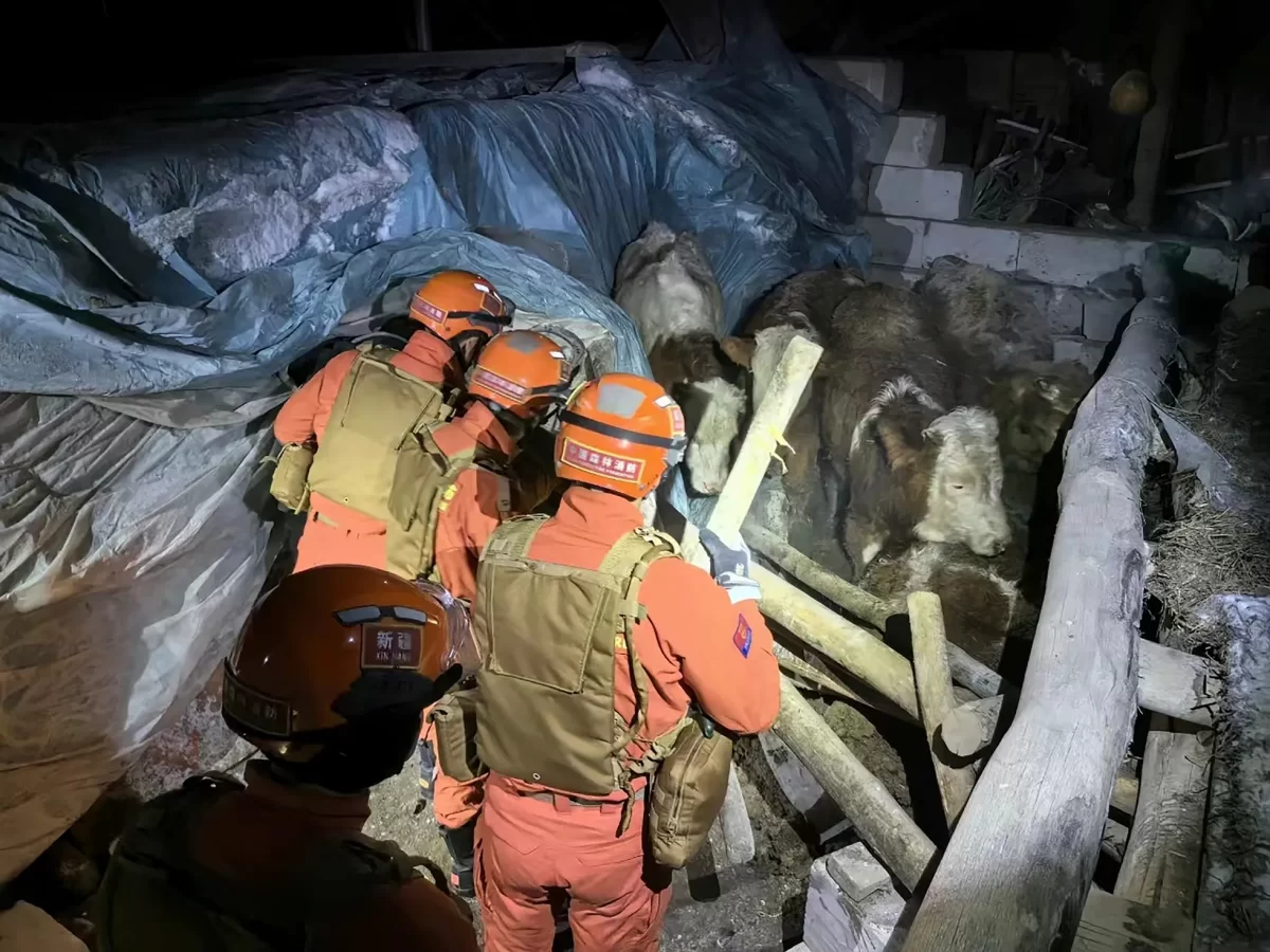 Rescuers search through rubble for survivors. Photo released by Xinhua News Agency (USA Today).