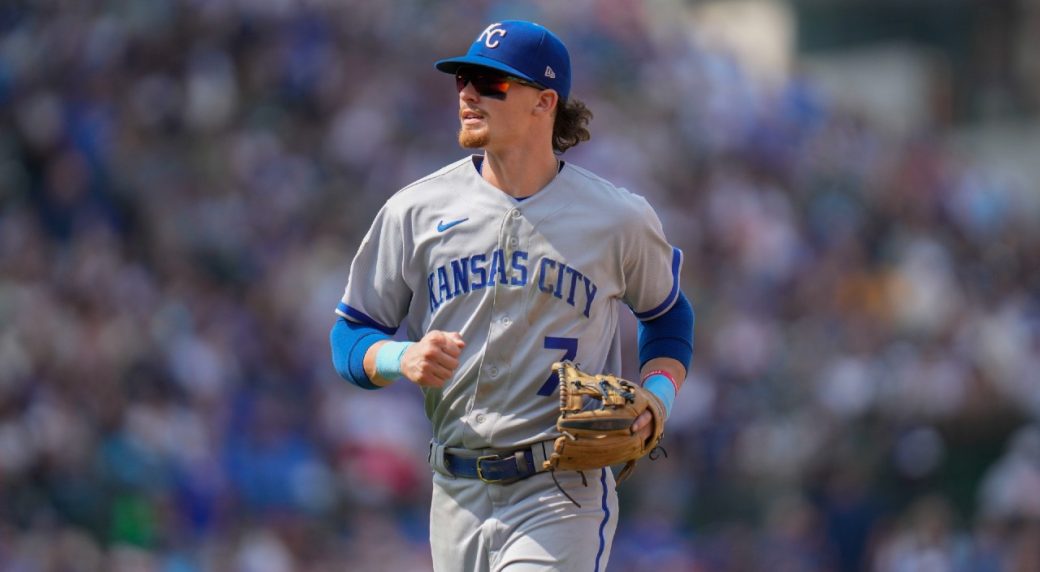 Bobby Witt Jr. jogs off the field during the seventh inning of a baseball game against the Chicago Cubs Friday, Aug. 18, 2023. The Royals won 4-3. 