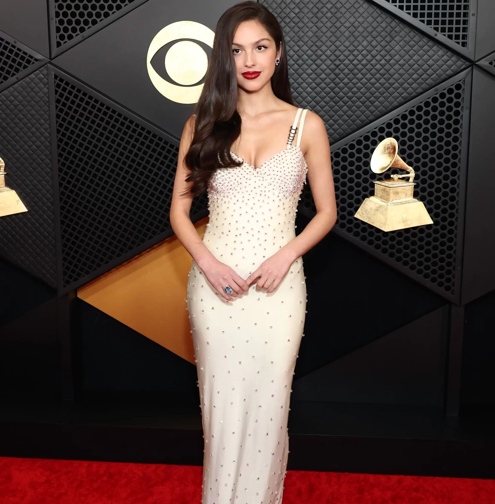 Olivia Rodrigo walked the red carpet with 6 nominations in the 2024 Grammys.
Photo By: Getty Images