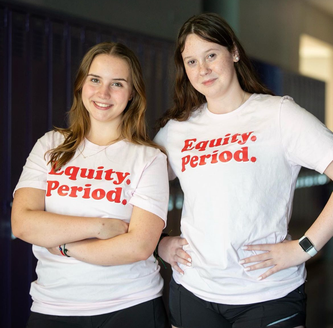Juniors Becca Houlehan and Izzy Zschoche wearing their custom T Shirts promoting their non-profit organization Equity. Period.